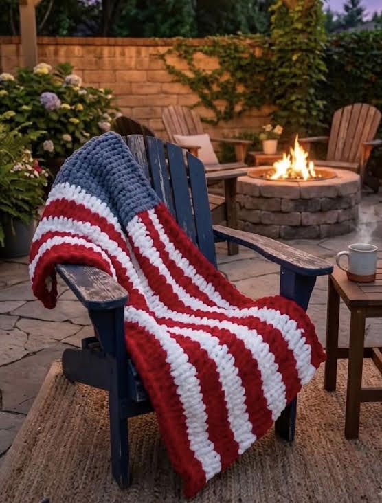 Hand Made - Chunky Knit American Flag Blanket